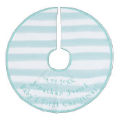 ベビーの初めてのクリスマスタイポグラフィボーイブルー フェイクリネンツリースカート (正面)