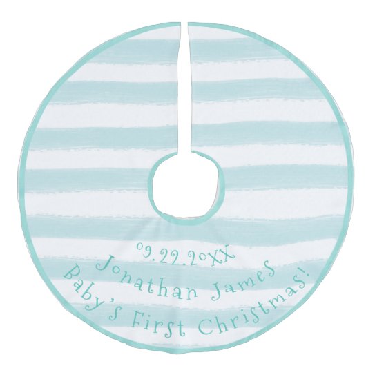 ベビーの初めてのクリスマスタイポグラフィボーイブルー フェイクリネンツリースカート (正面)