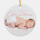 ベビーの初めてのクリスマスツリーオーナメントピンク セラミックオーナメント (正面)