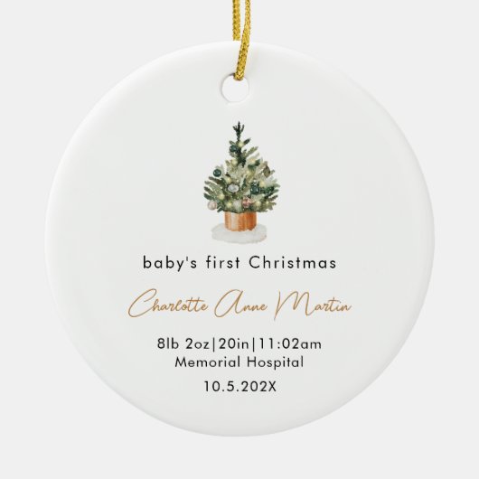 ベビーの初めてのクリスマスツリー誕生統計の写真 セラミックオーナメント (正面)
