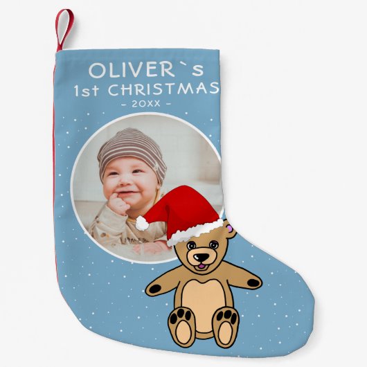 ベビーの初めてのクリスマステディベアSanta Hat写真 スモールクリスマスストッキング (正面)
