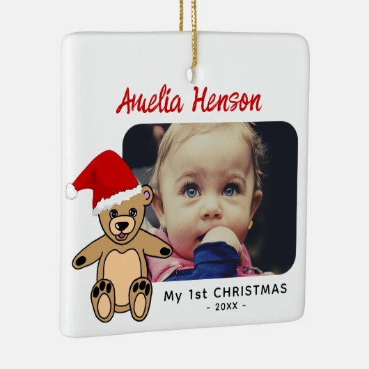 ベビーの初めてのクリスマステディベアSanta Hat写真 セラミックオーナメント (右)