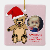 ベビーの初めてのクリスマステディベアSanta Hat写真 セラミックオーナメント (裏面)