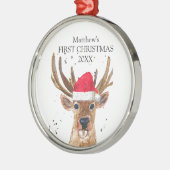 ベビーの初めてのクリスマスディアウォーターカラーフォレストボーイ メタルオーナメント (左)