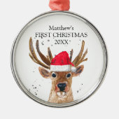 ベビーの初めてのクリスマスディアウォーターカラーフォレストボーイ メタルオーナメント (正面)