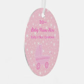 ベビーの初めてのクリスマスデザイン(ピンクと白) メタルオーナメント (正面右)