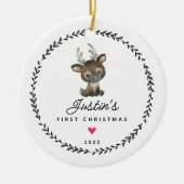 ベビーの初めてのクリスマストナカイ2サイド写真 セラミックオーナメント (正面)