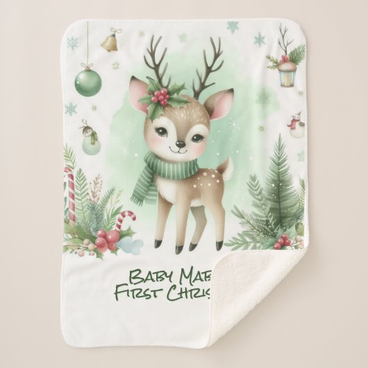 ベビーの初めてのクリスマストナディアグリーン シェルパブランケット (正面)