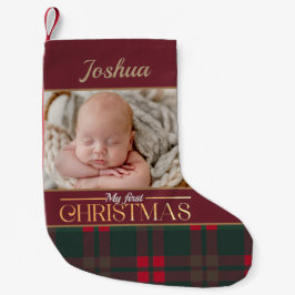 ベビーの初めてのクリスマスバッファロープレイドパターン写真 スモールクリスマスストッキング