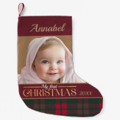 ベビーの初めてのクリスマスバッファロープレイドパターン写真 スモールクリスマスストッキング (正面)