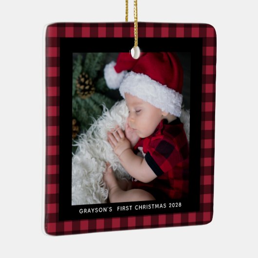 ベビーの初めてのクリスマスバッファロープレイド2写真 セラミックオーナメント (右)