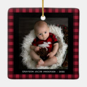 ベビーの初めてのクリスマスバッファロープレイド2写真 セラミックオーナメント (裏面)