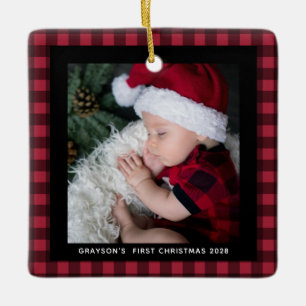 ベビーの初めてのクリスマスバッファロープレイド2写真 セラミックオーナメント