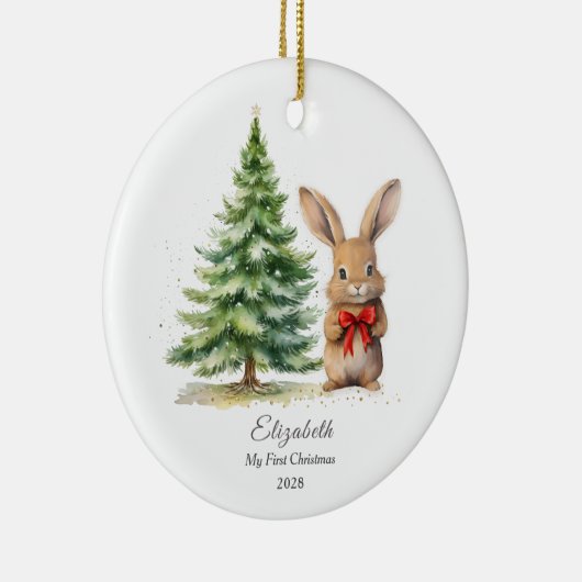 ベビーの初めてのクリスマスバニーパーソナライズされた写真 セラミックオーナメント (右)