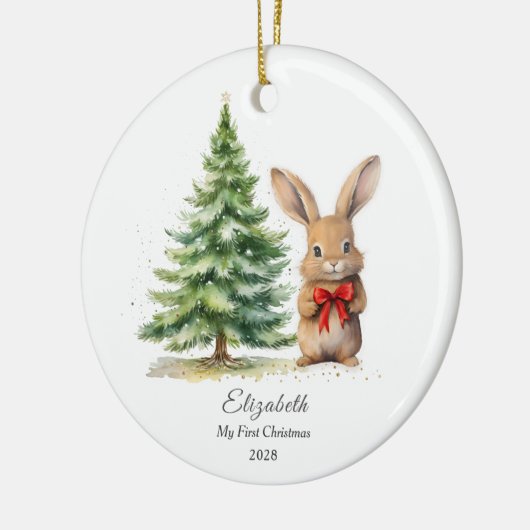 ベビーの初めてのクリスマスバニーパーソナライズされた写真 セラミックオーナメント (左)