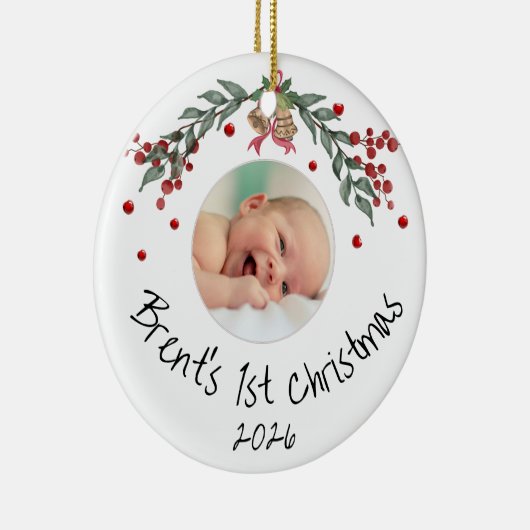 ベビーの初めてのクリスマスパーソナライズされた写真 セラミックオーナメント (右)