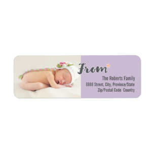 ベビーの初めてのクリスマスパーソナライズされた写真、紫 ラベル