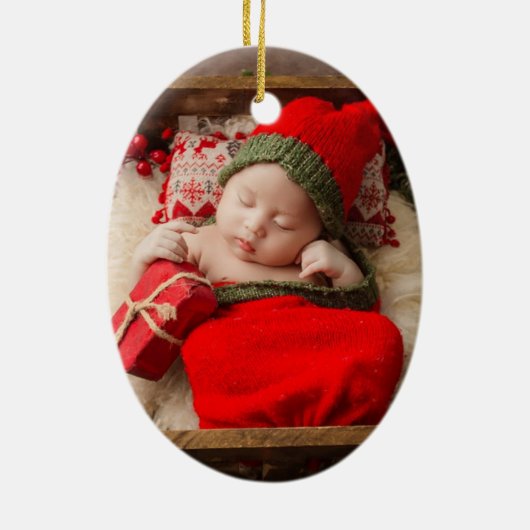 ベビーの初めてのクリスマスパーソナライズされた水彩 セラミックオーナメント (裏面)