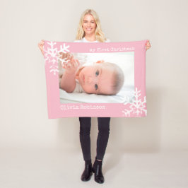 ベビーの初めてのクリスマスピンクの写真（雪片つき） フリースブランケット