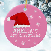 ベビーの初めてのクリスマスピンクサンタハットスノーフレーク セラミックオーナメント