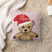 ベビーの初めてのクリスマスピンクテディベアサンタハット クッション (ブランケット)