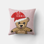 ベビーの初めてのクリスマスピンクテディベアサンタハット クッション (裏面)