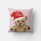 ベビーの初めてのクリスマスピンクテディベアサンタハット クッション (正面)