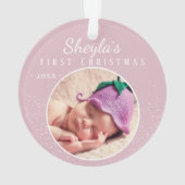ベビーの初めてのクリスマスピンク赤ちゃんガールフォト オーナメント (裏面)