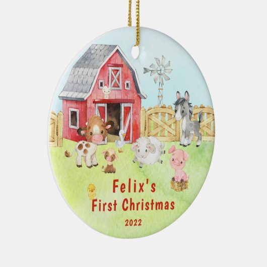 ベビーの初めてのクリスマスファームの友だち2サイド写真 セラミックオーナメント (右)