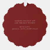 ベビーの初めてのクリスマスフェスティバルレッドファミリー写真 オーナメントカード (裏面)