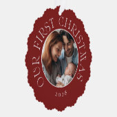 ベビーの初めてのクリスマスフェスティバルレッドファミリー写真 オーナメントカード (右)