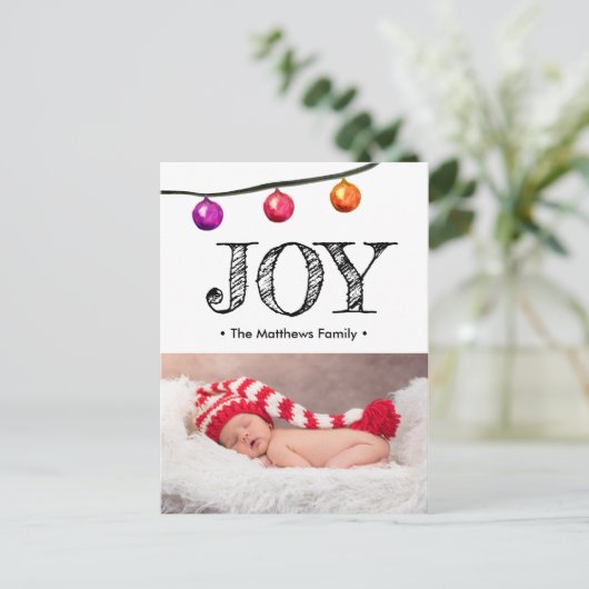 ベビーの初めてのクリスマスフォトウォーターカラーオーナメント シーズンポストカード (スタンド正面)