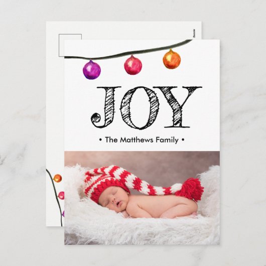 ベビーの初めてのクリスマスフォトウォーターカラーオーナメント シーズンポストカード (正面/裏面)