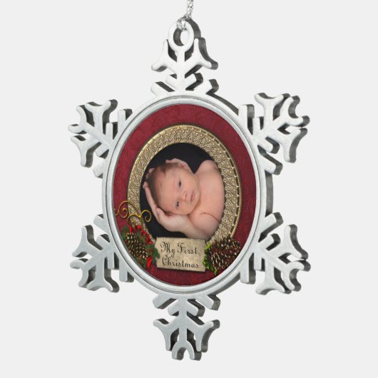 ベビーの初めてのクリスマスフォトオーナメント スノーフレークピューターオーナメント (右)