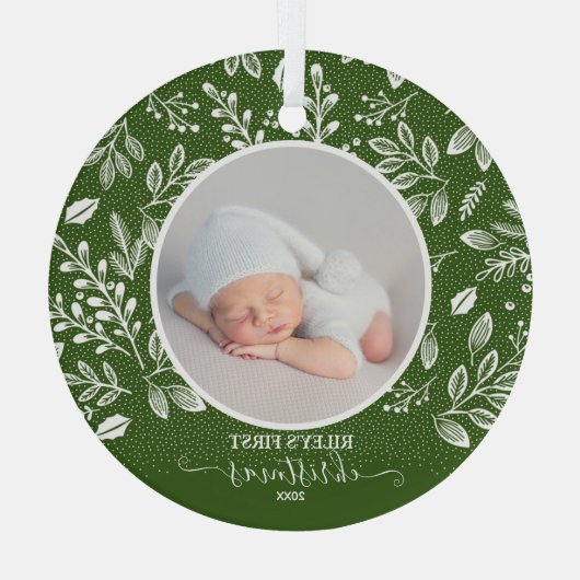 ベビーの初めてのクリスマスフォトグリーン ガラスオーナメント (裏面)