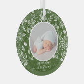 ベビーの初めてのクリスマスフォトグリーン ガラスオーナメント (正面右)