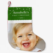 ベビーの初めてのクリスマスフォトグリーン スモールクリスマスストッキング (正面)