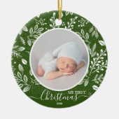 ベビーの初めてのクリスマスフォトグリーン セラミックオーナメント (正面)