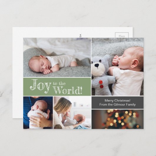 ベビーの初めてのクリスマスフォトコラージンググリーン ポストカード (正面/裏面)
