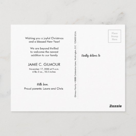 ベビーの初めてのクリスマスフォトコラージンググリーン ポストカード (裏面)