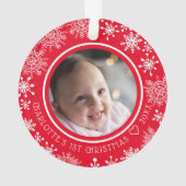 ベビーの初めてのクリスマスフォトスノーフレーク赤 オーナメント (裏面)