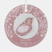 ベビーの初めてのクリスマスフォトピンク ガラスオーナメント (正面)