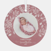ベビーの初めてのクリスマスフォトピンク ガラスオーナメント (裏面)