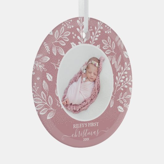 ベビーの初めてのクリスマスフォトピンク ガラスオーナメント (正面右)