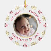 ベビーの初めてのクリスマスフォトフェスティバルホリデイ セラミックオーナメント (裏面)