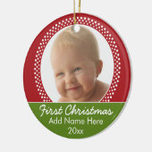 ベビーの初めてのクリスマスフォトフレーム – 赤と緑 セラミックオーナメント (左)