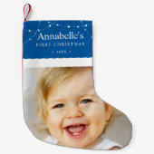 ベビーの初めてのクリスマスフォトブルー スモールクリスマスストッキング (正面)