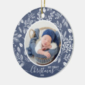 ベビーの初めてのクリスマスフォトブルー セラミックオーナメント (左)