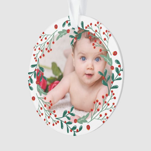 ベビーの初めてのクリスマスフォトホリデーさくらんぼ オーナメント (正面)