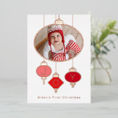 ベビーの初めてのクリスマスフォトホリデーカード 箔シーズンカード (立ち正面)
